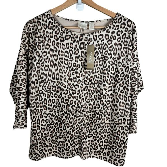 Chico's Women's Size O Cheetah Print Animal Print Faux Suede Comfy Tops Blouse - Picture 1 of 11